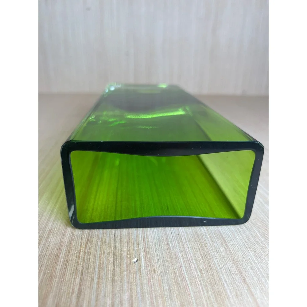 Vintage Emerald Green Glass Rectangular Bud Vase Heavy Clear Base Modernist MCM